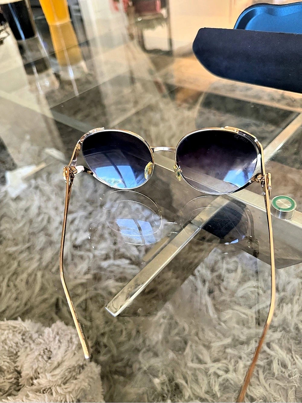 Gucci GG0105S Sylvie Web Round Sunglasses Gold & Blue Sunglasses